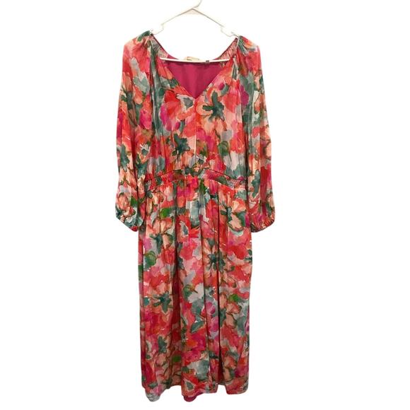 Soft Surroundings Womens Maxi Dress Sz Medium Chiffon Watercolor Floral Feminine - Picture 2 of 10